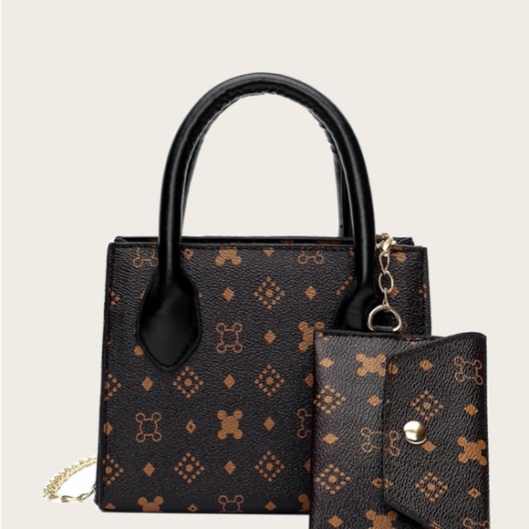 Handbags - Geometric Print Satchel Bag With Crossbody Bag